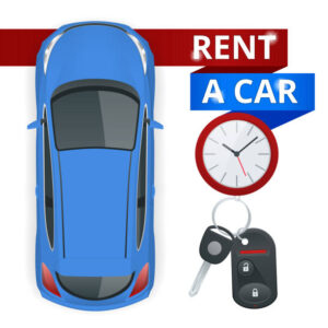 Renting a new or used car. Car rental booking reservation banner. Vector illustration background